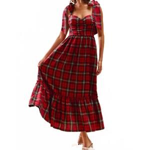 NEW SO ME check plaid midi dress in red multi